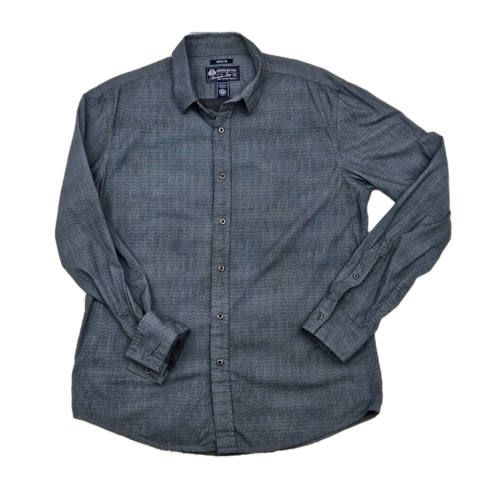 American Rag Mens Grey Wave Print Long Sleeve Cotton Button‎ Down Shirt Medium